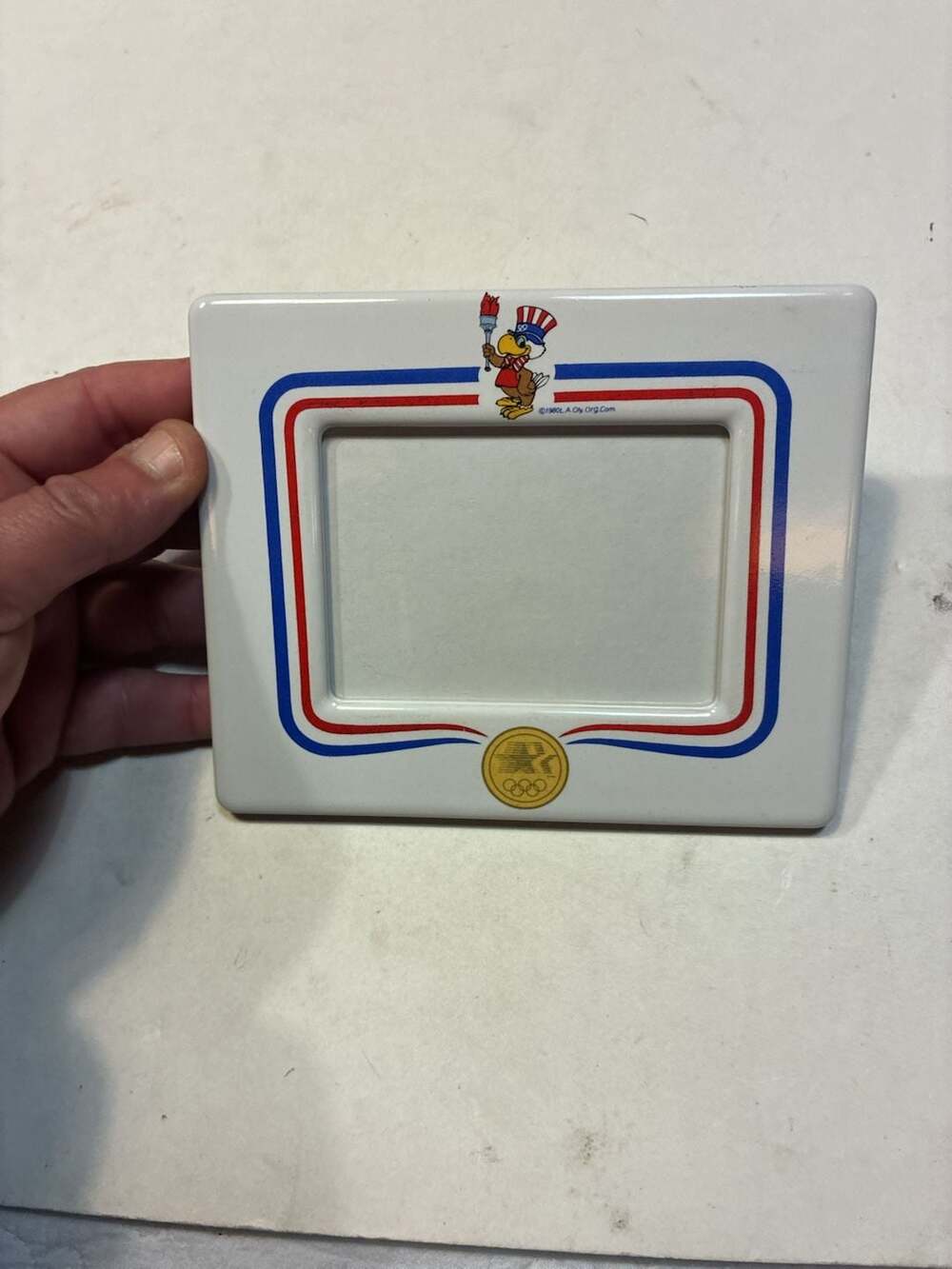 Vintage 1984 Los Angeles Olympics Sam the Olympic Eagle Mail-A-Frame Ceramic Pic